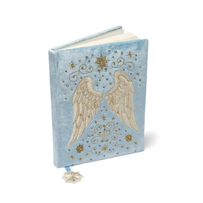 Cuaderno de terciopelo azul con alas de ángel thumb