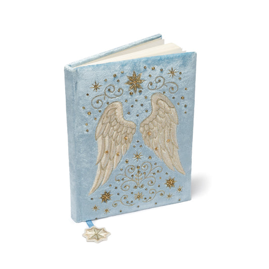 Notitieboek fluweel blauw met engelenvleugels