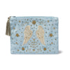 Bolsa de terciopelo azul con cremallera y alas de ángel