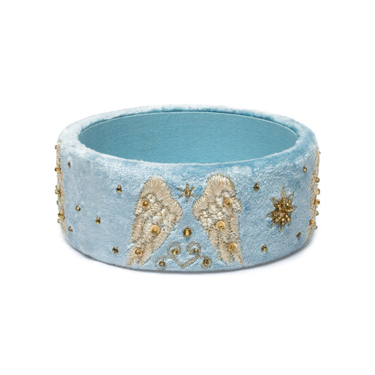 Trinket container velvet blue with Angel wings