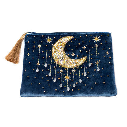 Samtbeutel mit Reißverschluss blau mit Mond thumb