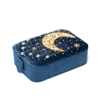 Schmuck- / Tarotkästchen Samt blau mit Mond thumb
