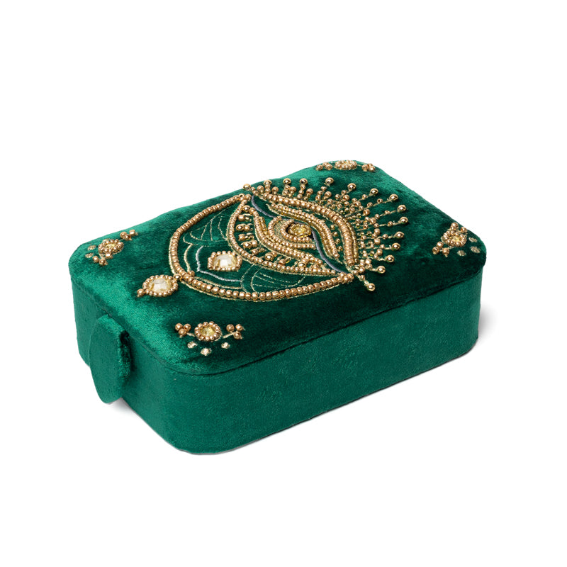 Schmuck- / Tarotkästchen Samt grün mit Tarotauge