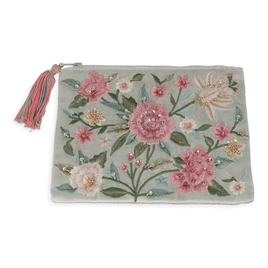 Etui fluweel mintgroen met bloemen