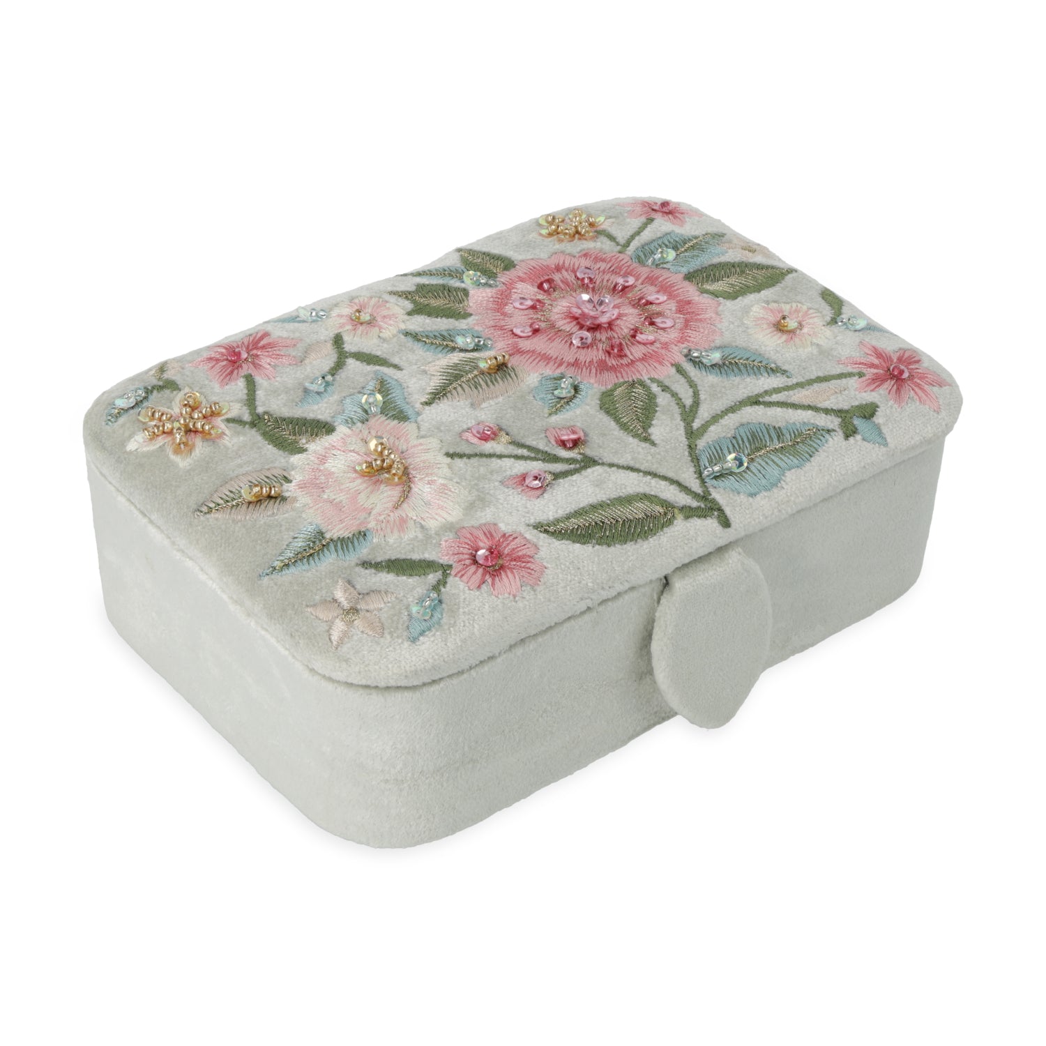 Schmuck- / Tarotkästchen Samt mintgrün mit Blumen