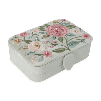 Schmuck- / Tarotkästchen Samt mintgrün mit Blumen thumb