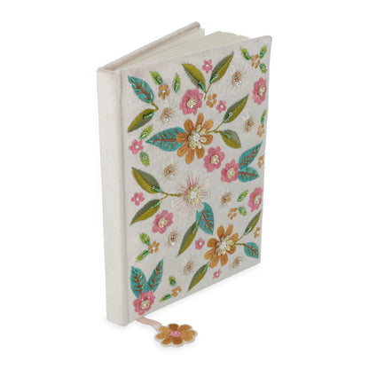 Notizbuch Samt gebrochenes Weiß mit Blumen thumb