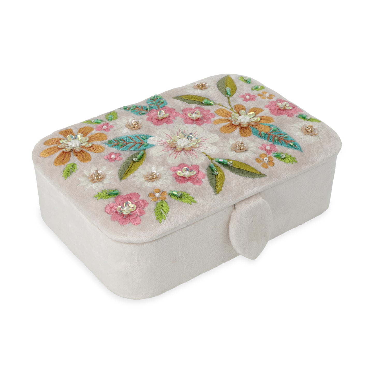 Schmuck- / Tarotkästchen Samt gebrochenes Weiß mit Blumen