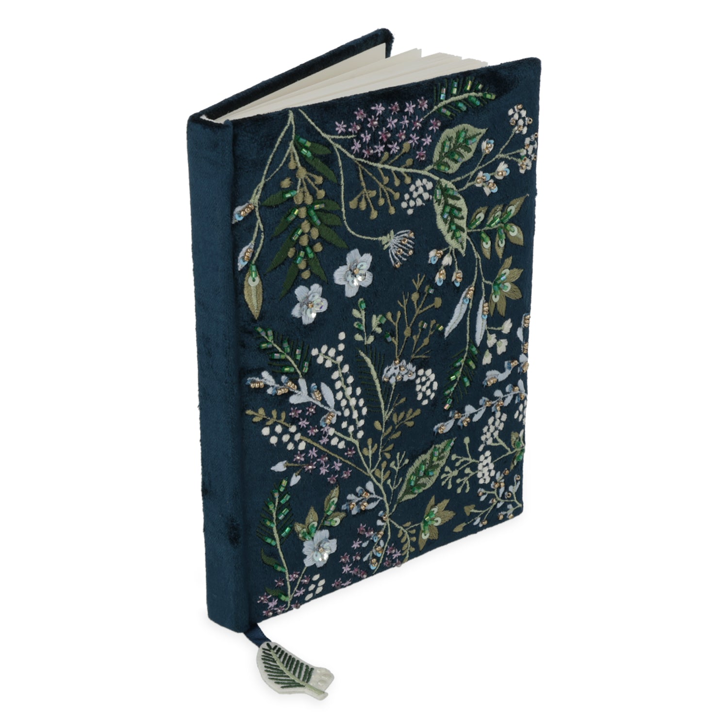 Notizbuch Samt dunkelblau mit Blumen