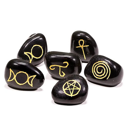 Wicca Symbolsteine schwarzer Achat SET 6 x thumb