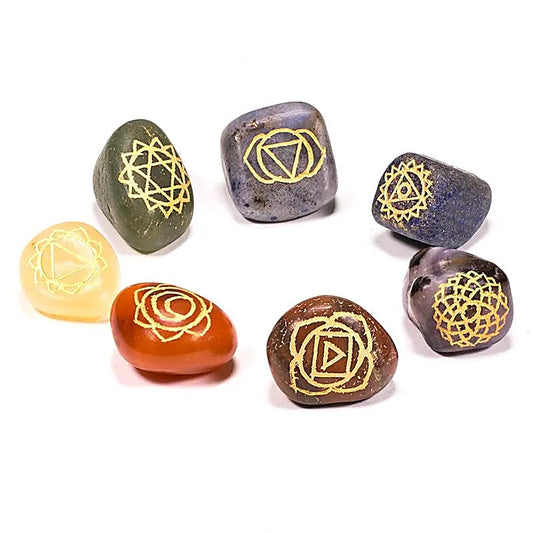 SET de 7 piedras pulidas-símbolos Chakra en oro
