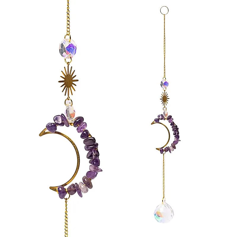 Suncatcher with amethyst moon and crystal sphere