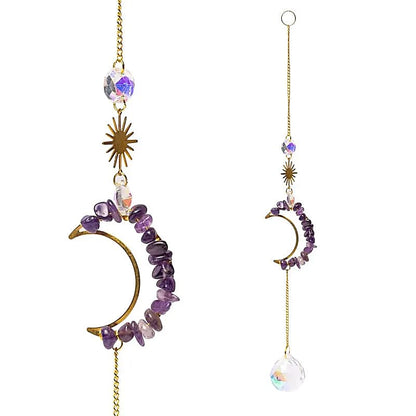 Suncatcher with amethyst moon and crystal sphere thumb