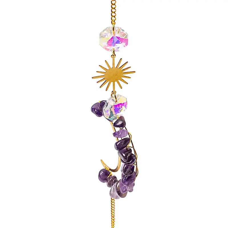 Suncatcher with amethyst moon and crystal sphere wholesale