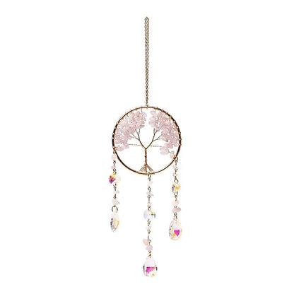 Atrapasoles con Árbol de la vida y cuarzo rosa: ±30 cm thumb