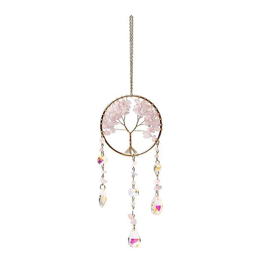 Attrape-soleil avec arbre de vie et quartz rose