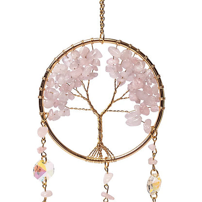 Atrapasoles con Árbol de la vida y cuarzo rosa: ±30 cm al por mayor thumb