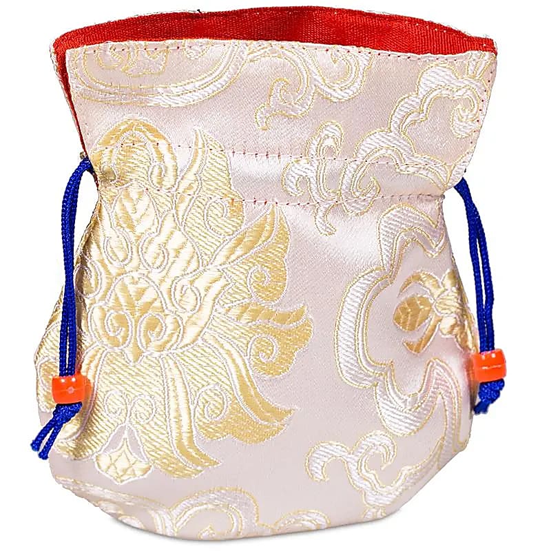Bolsita brocado blanco interior rojo