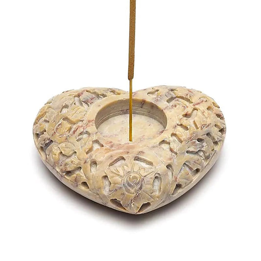 Heart Candle & Incense Holder Soapstone naturel