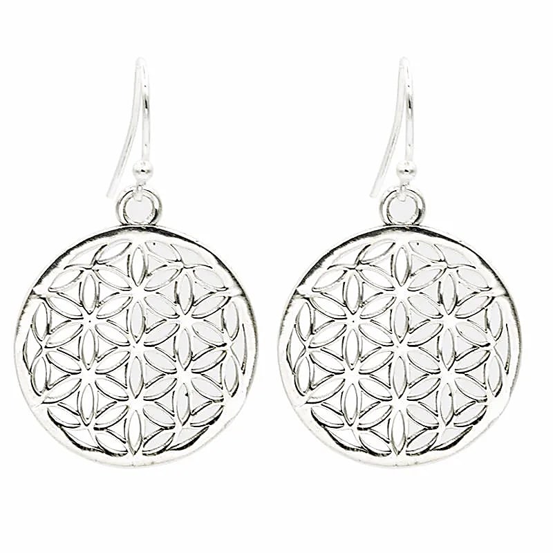 Boucles d'oreilles argentées fleur de vie laiton