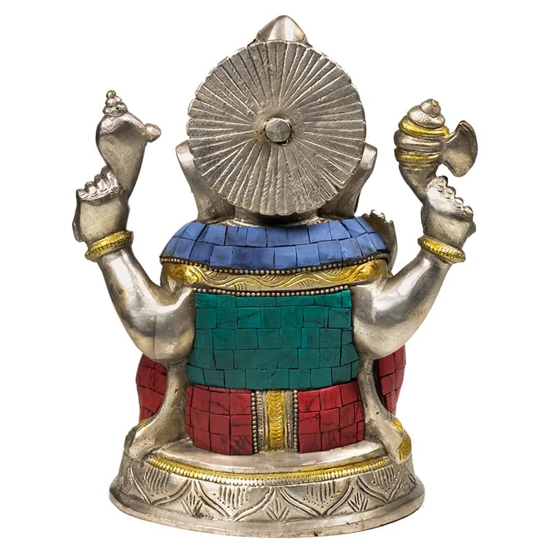 Ganesha beeld met mozaïek decoratie Messing