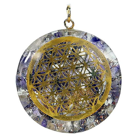 Orgonite pendant Flower of life amethyst/rock crystal