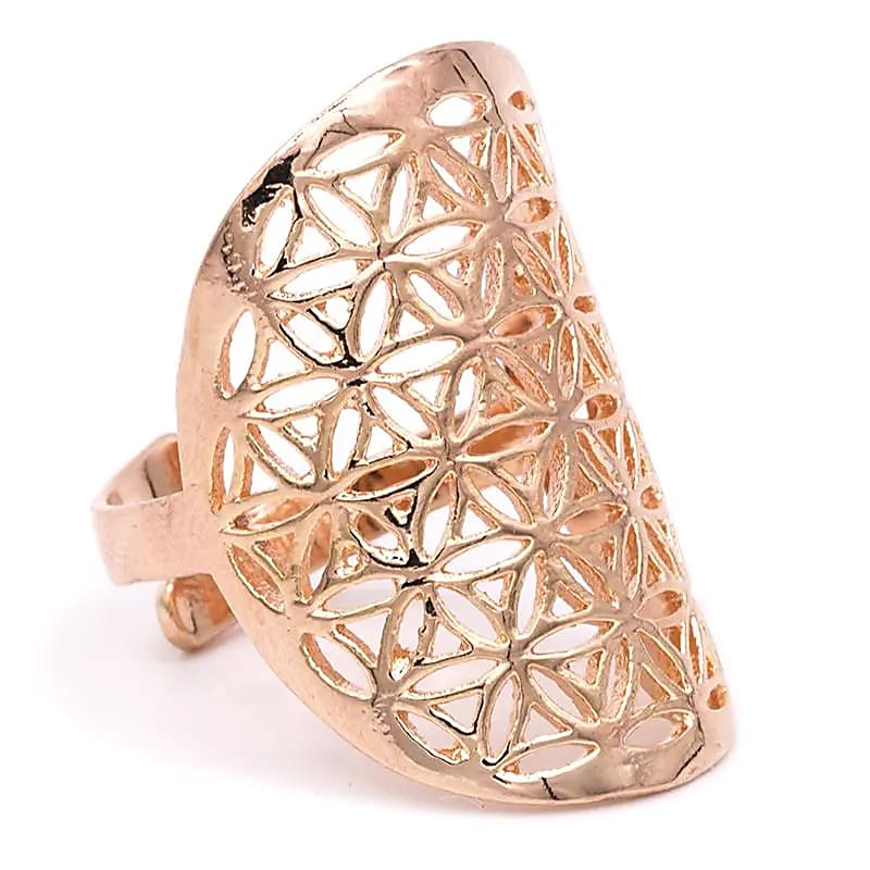 Ring Blume des Lebens Messing rosa goldfarbig