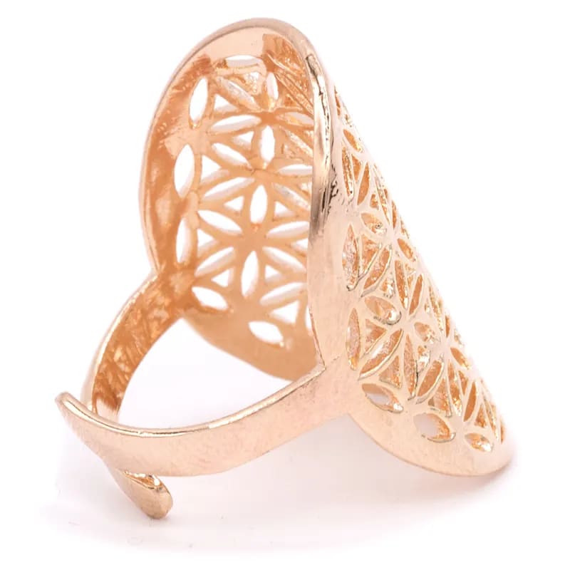 Ring Blume des Lebens Messing rosa goldfarbig