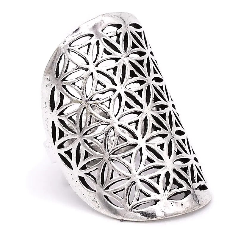 Ring Blume des Lebens Messing silberfarbig