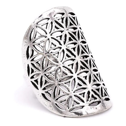 Ring Blume des Lebens Messing silberfarbig thumb
