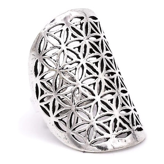 Anillo Flor de la vida latón color plata