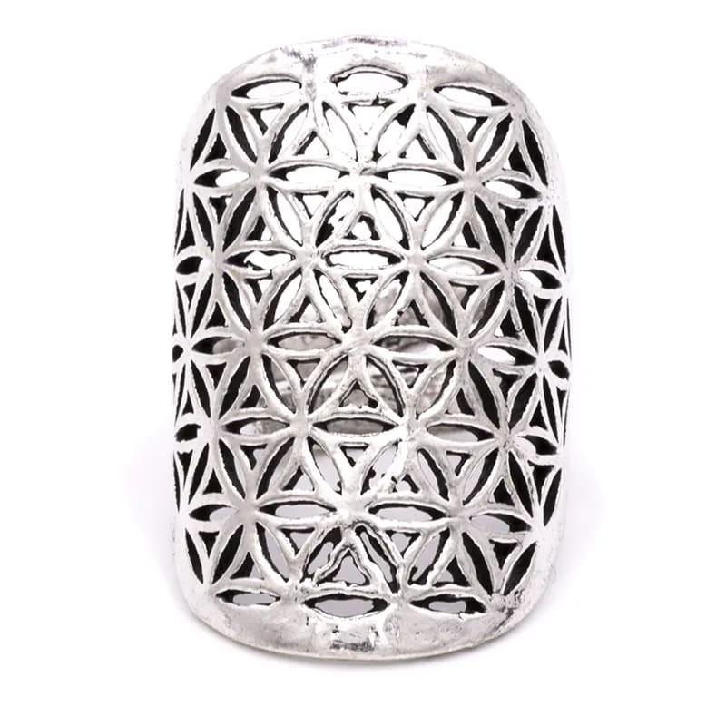 Ring Blume des Lebens Messing silberfarbig