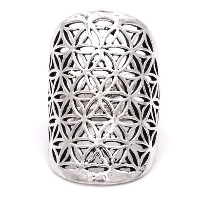 Ring Blume des Lebens Messing silberfarbig kaufen thumb