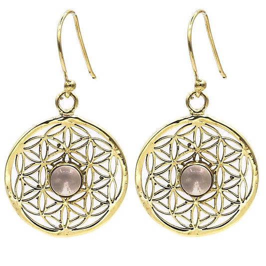 Boucles d'oreilles fleur de vie avec cristal de roche