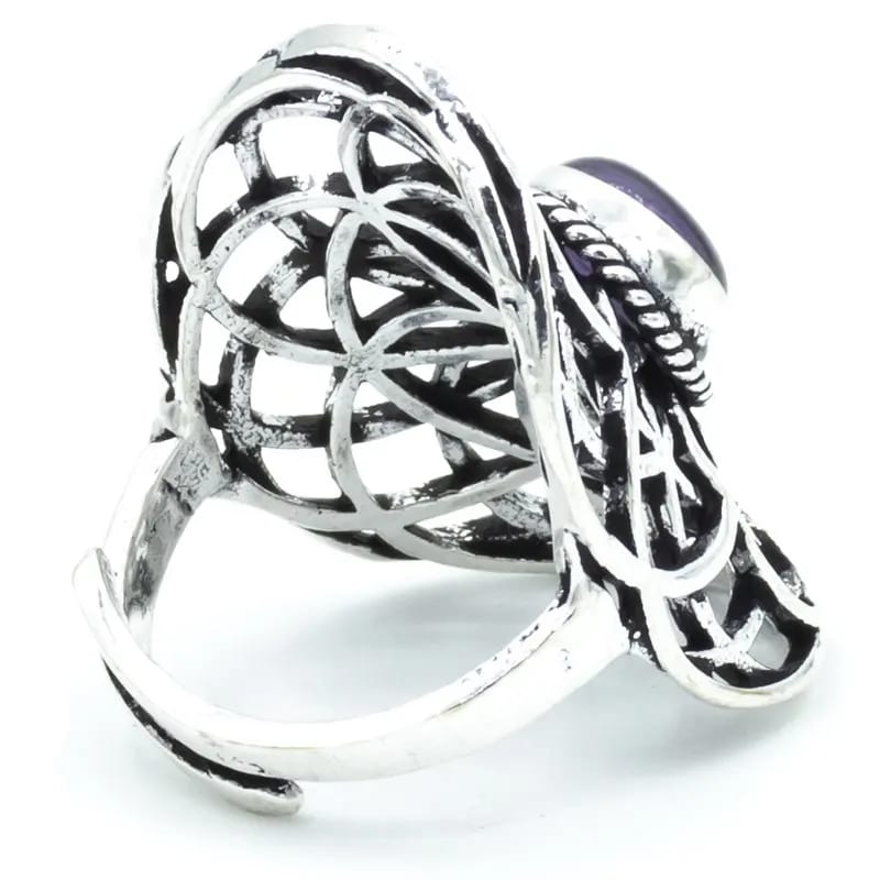 Bague graine de vie couleur argent améthyste