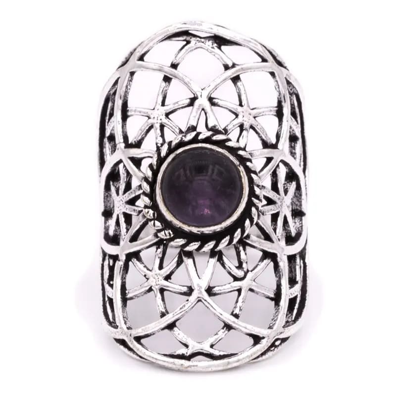 Bague graine de vie couleur argent améthyste