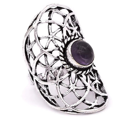 Bague graine de vie couleur argent améthyste thumb