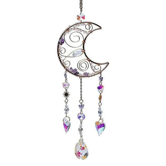 Crescent moon sun catcher with amethyst
