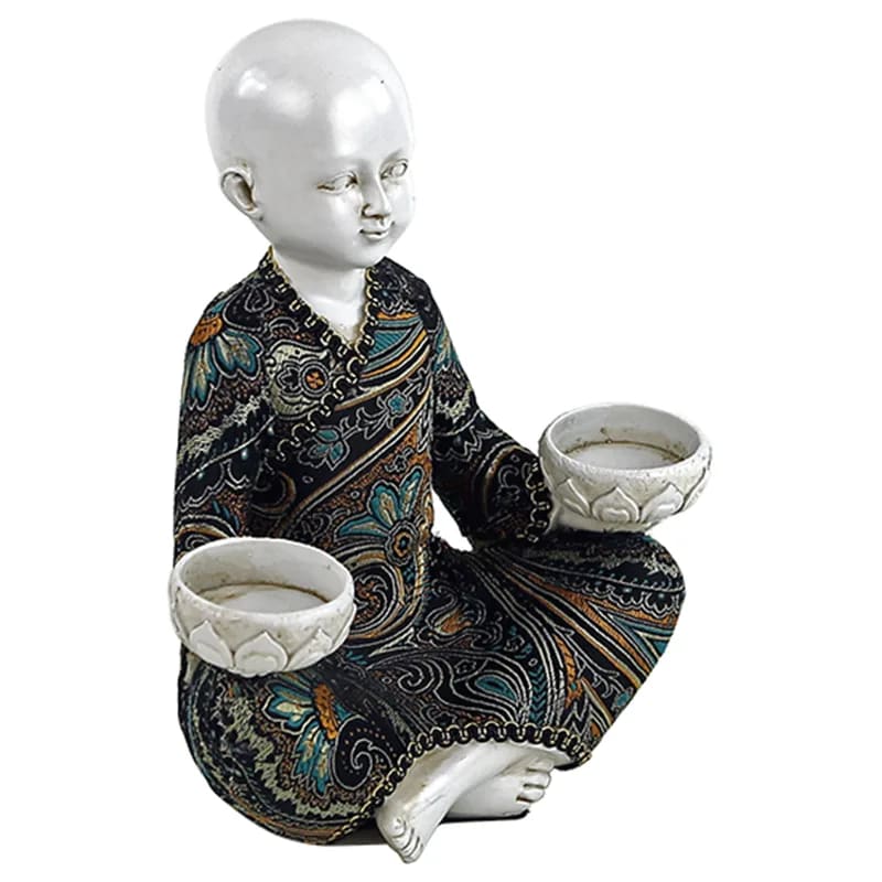 Pequeño monje con 2 portavelas de té al por mayor