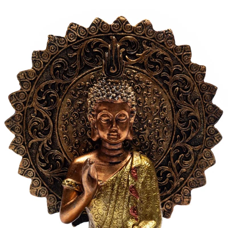 Buda tranquilizador con aura y trono Bronce