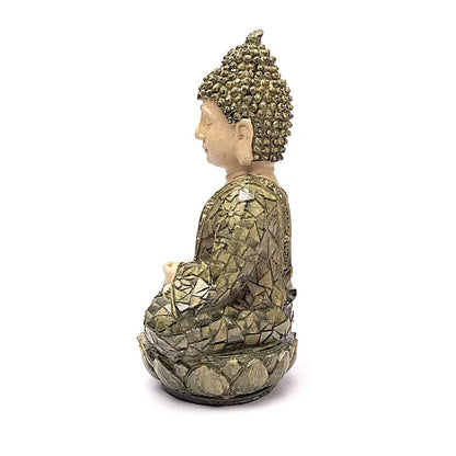 Meditation Buddha statue green mosaic Polyresin sand thumb
