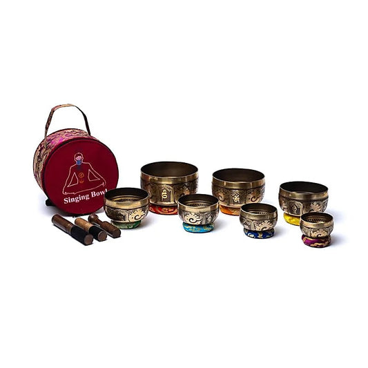 Chakra singing bowl set Buddha Eyes with bag