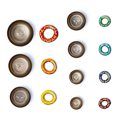 Decoratieve klankschalen set Boeddha Ogen met draagtas Brons thumb