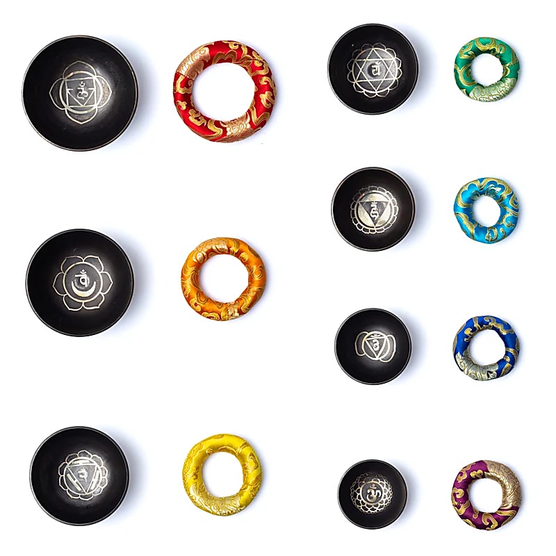 Chakra singing bowl set with bag Bronze