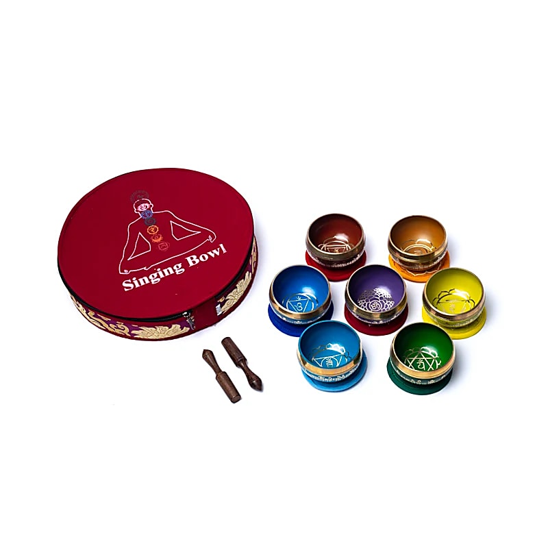 Chakra singing bowl set coloured with bag