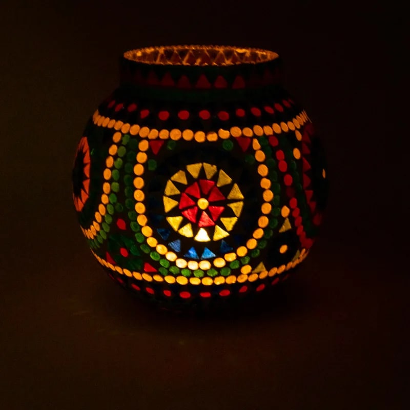 Mosaic tea light holder multicolour