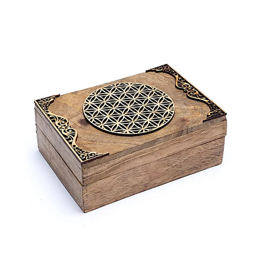 Tarot box Flower of Life mango wood