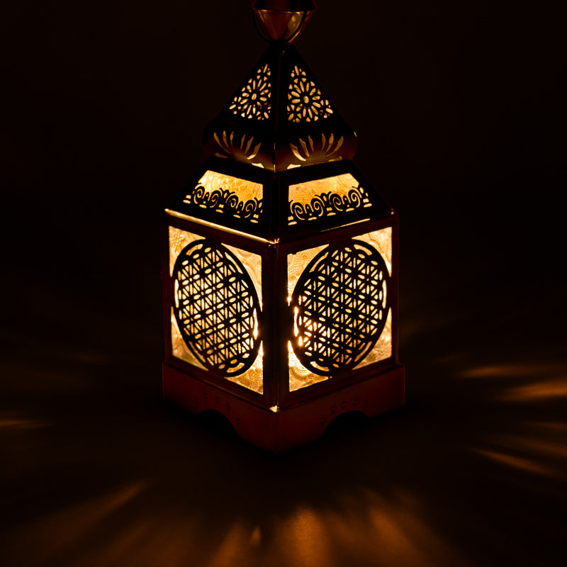 Lanterne orientale dorée Fleur de Vie Verre|Métal