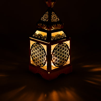 Lanterne orientale dorée Fleur de Vie Verre|Métal thumb