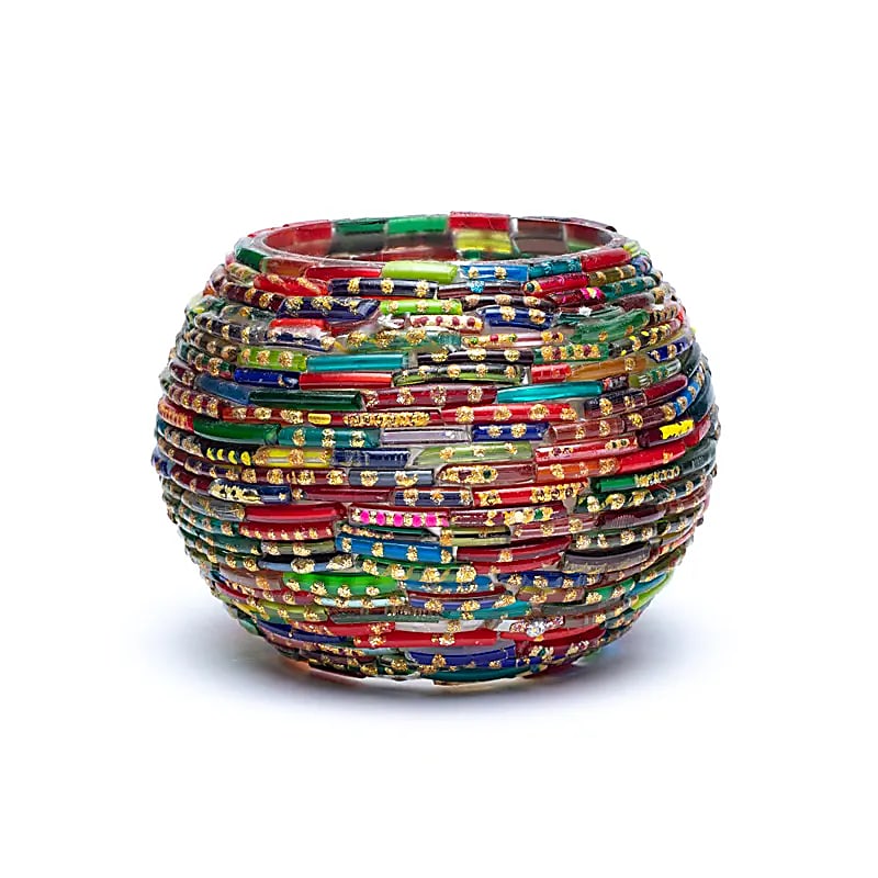 Comprar Portavelas de té mosaico con rayas de color
